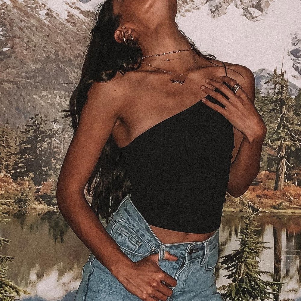 Princess Polly One Shoulder Black Top